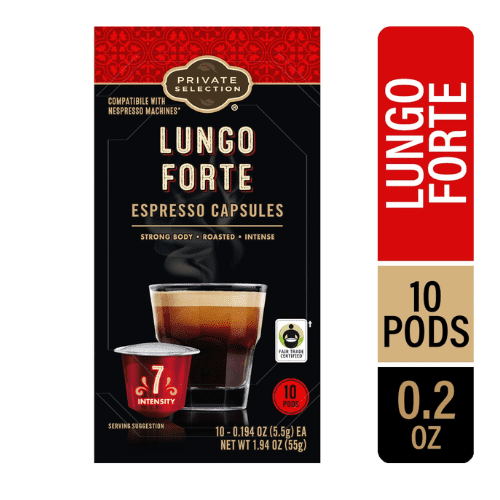 Private Selection Coffee Pods for Nespresso  Original Machines Lungo Forte Espresso Dark Roast 1.94 oz , 2 Pack