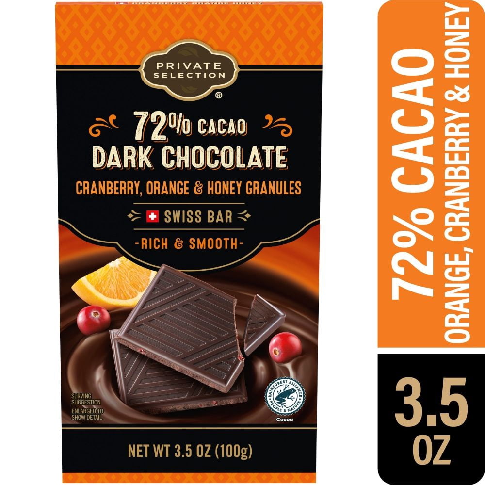 Private Selection Cranberry Orange and Honey 72% Cacao Dark Chocolate Swiss Candy Bar 3.5 oz - Pack of 2