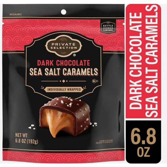 Private Selection Dark Chocolate Sea Salt Caramels Individually Wrapped Kettle Cooked Caramel 6.8 oz
