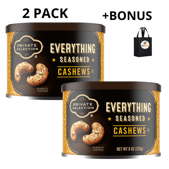 Private Selection Everything Seasoned Cashews, 8 oz , 2 Pack + Bonus