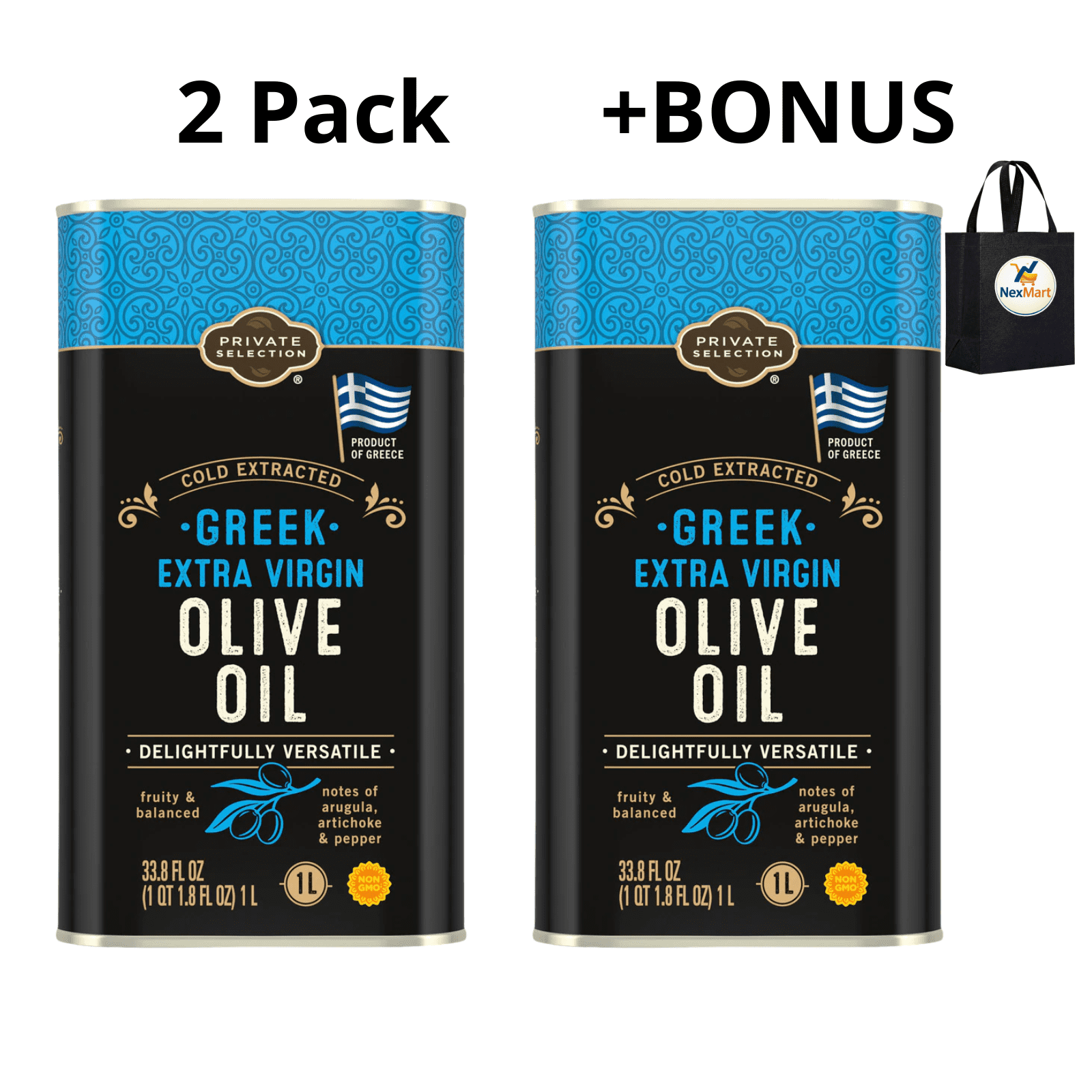 Private Selection Greek Extra Virgin Olive Oil 33.8 fl oz , 2 Pack + Bonus