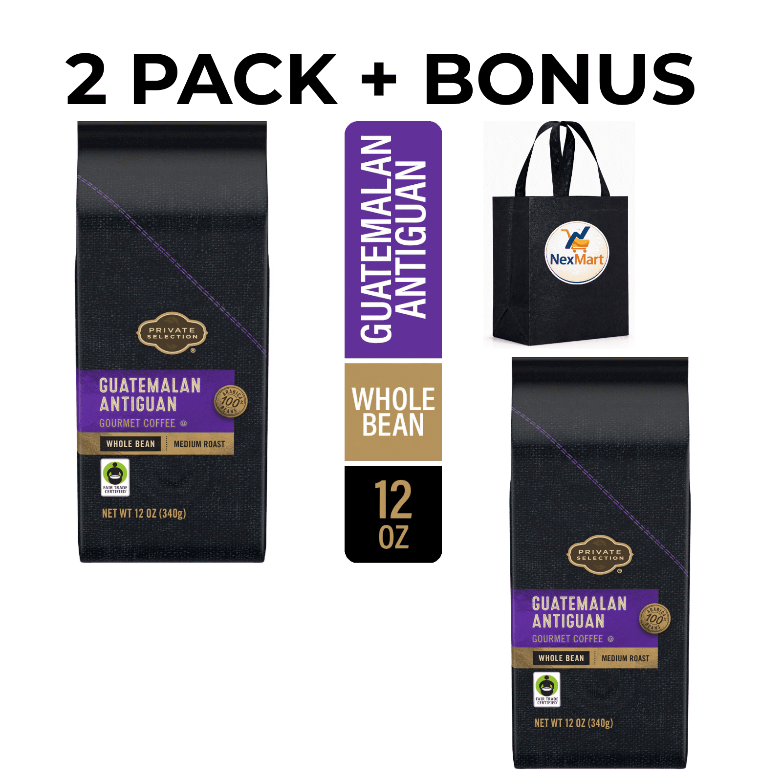 Private Selection Guatemalan Antiguan Gourmet Coffee Whole Bean Medium Roast 12 OZ , 2  Pack