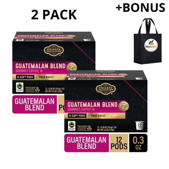 Private Selection Guatemalan Blend Coffee K-Cup Pods Dark Roast 12 Count 4.4 oz , 2 Pack + Bonus