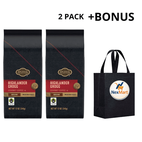 Private Selection Highlander Grogg Gourmet Coffee Ground Medium Roast 12 OZ, 2 Pack