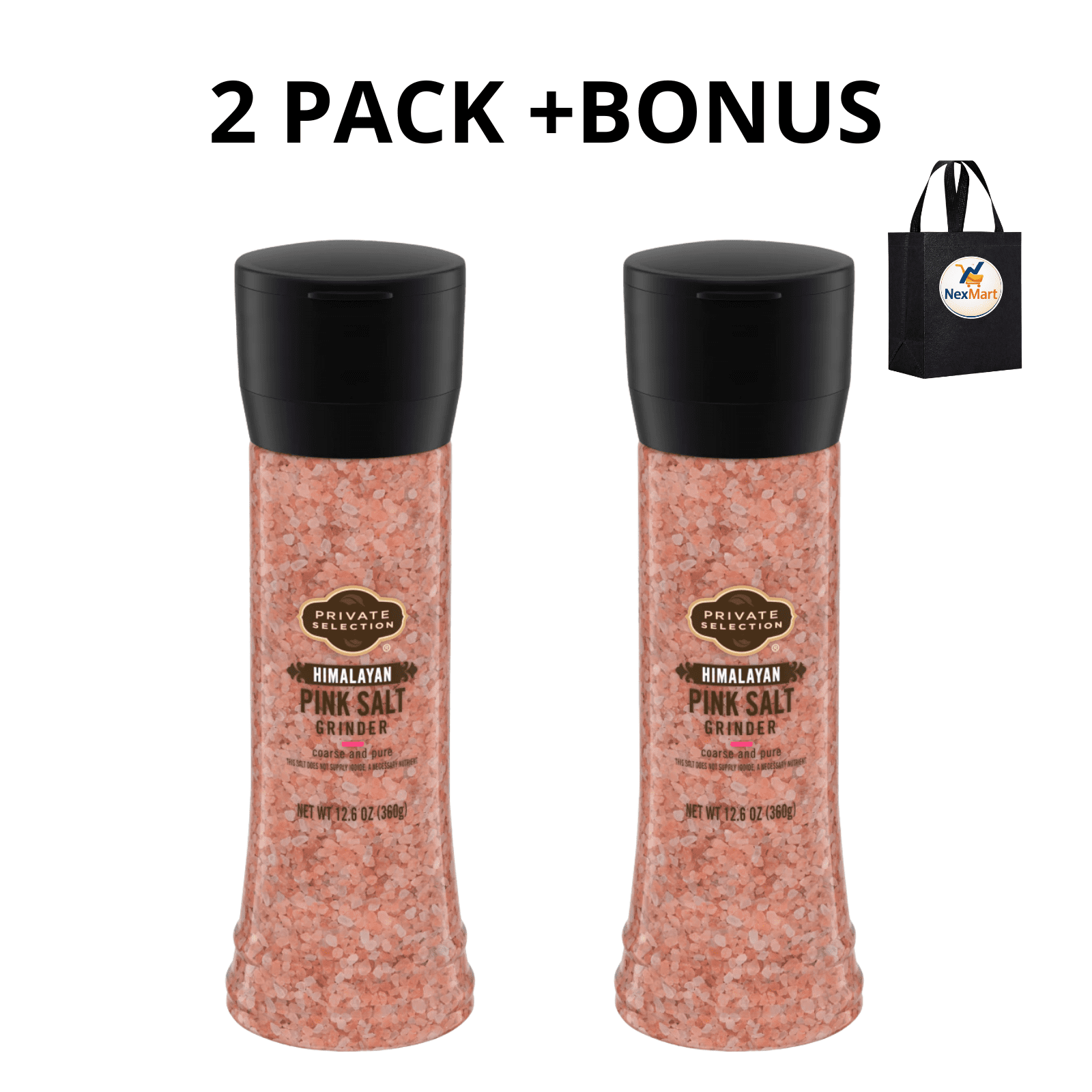 Private Selection  Himalayan Pink Salt Grinder , 12.6 oz  , 2 Pack + Bonus