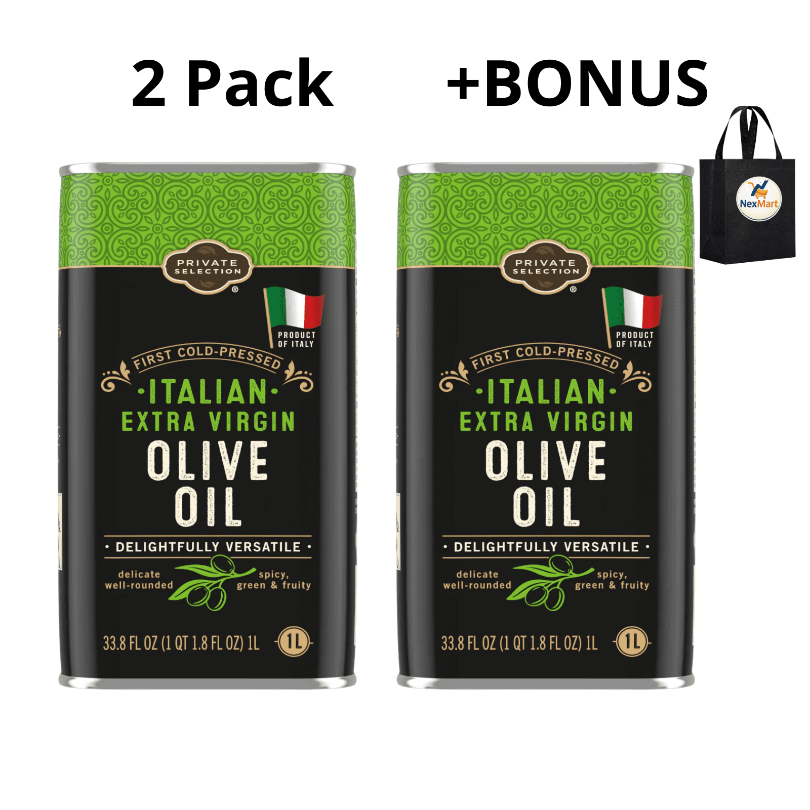 Private Selection Italian Extra Virgin Olive Oil First Cold-Pressed Product of Italy 33.8 fl oz (1L) , 2 Pack + Bonus
