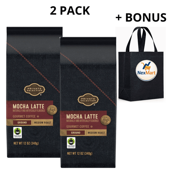 Private Selection Mocha Latte Ground Medium Roast Gourmet Coffee 12 oz, 2 Pack