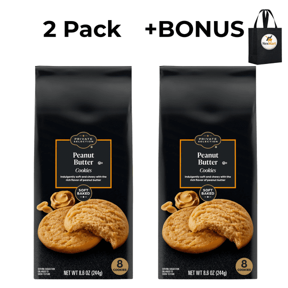Private Selection Peanut Butter Cookies Soft Baked 8 Count 8.6 oz , 2 Pack + Bonus