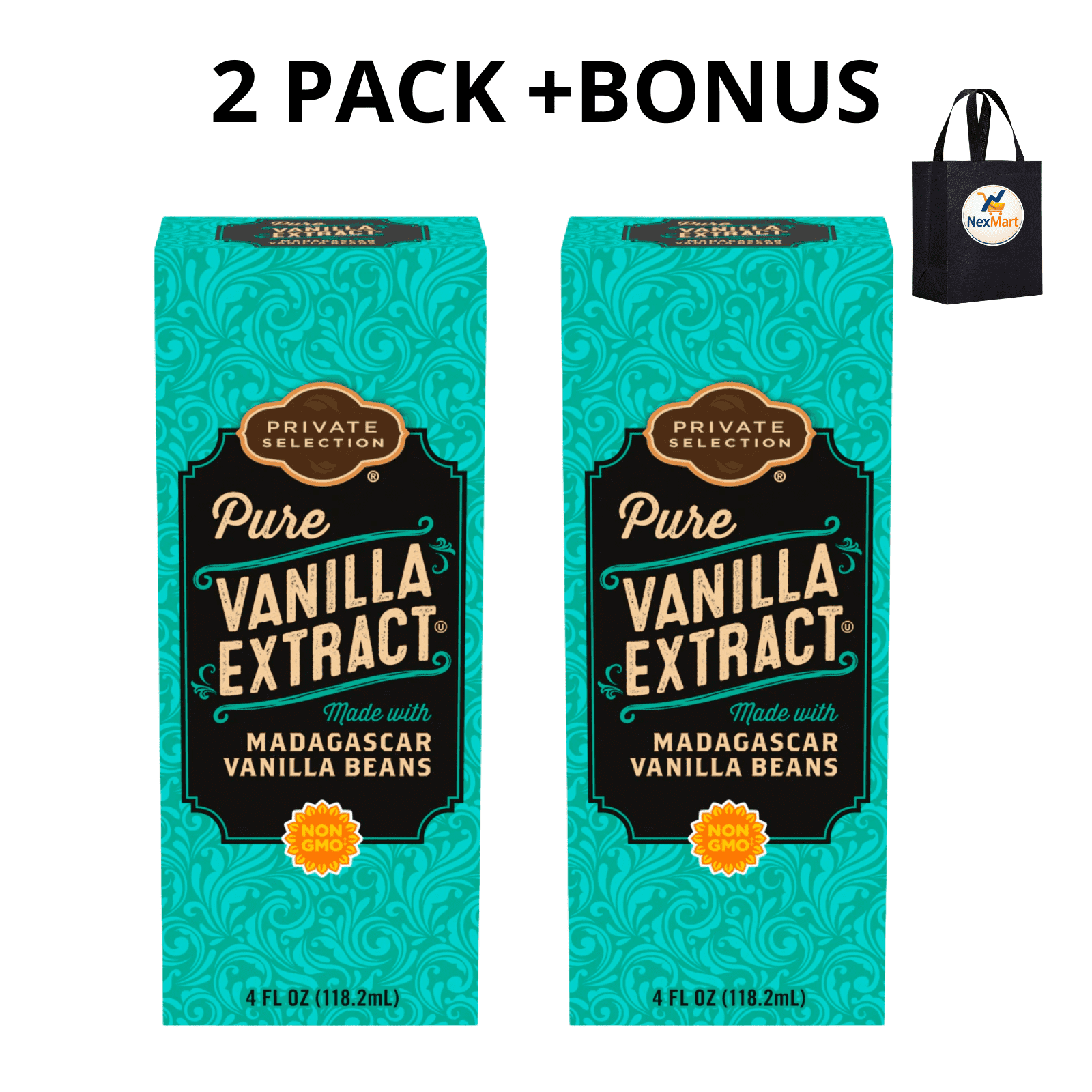 Private Selection Pure Vanilla Extract Made with Madagascar Vanilla Beans Non-GMO 4 FL OZ , 2 Pack + Bonus