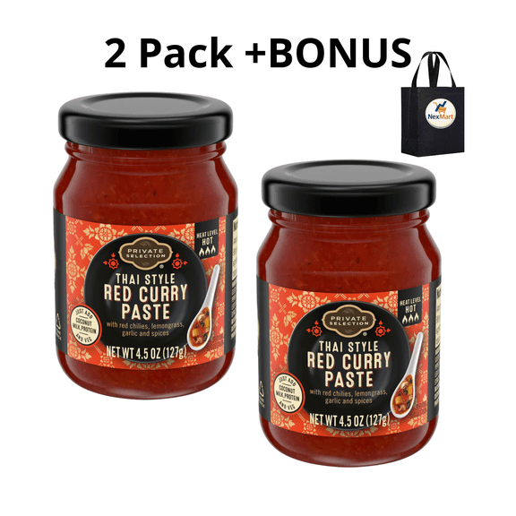 Private Selection Red Curry Paste Thai Style Hot Heat Level 4.5 oz (127g) , 2 Pack + Bonus