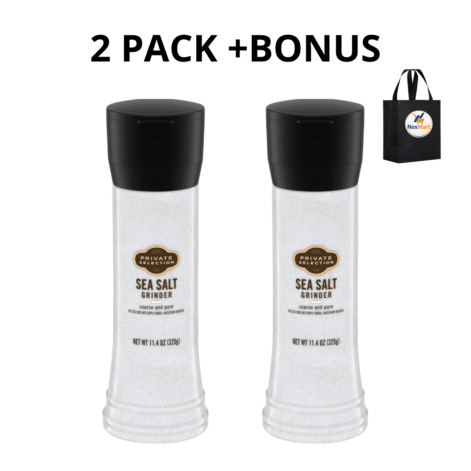 Private Selection Sea Salt Grinder 11.4 oz , 2 Pack + Bonus