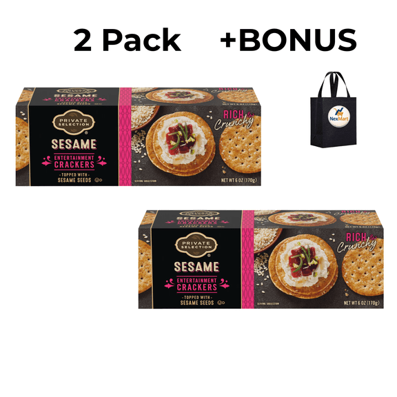 Private Selection Sesame Entertainment Crackers Topped with Sesame Seeds Rich and Crunchy 6 oz , 2 Pack + Bonus