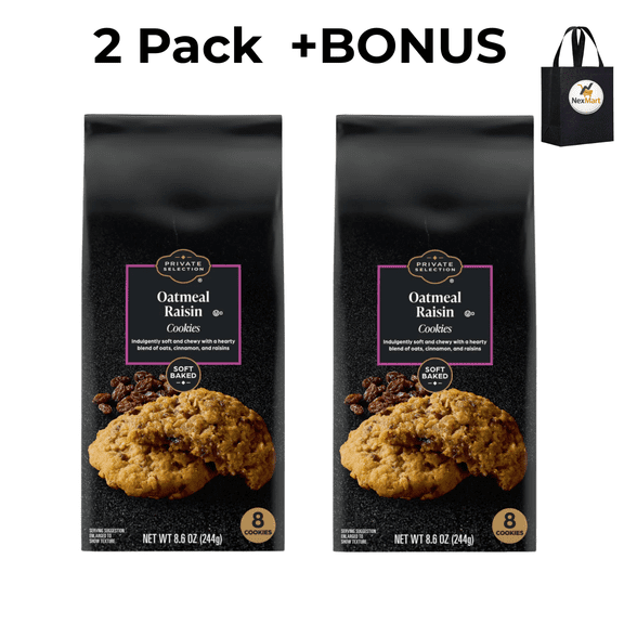 Private Selection Soft Baked Oatmeal Raisin Cookies, 8 Count, 8.6 Oz (244g) , 2 Pack + Bonus