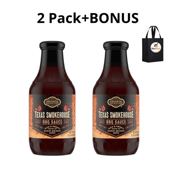 Private Selection Texas Smokehouse BBQ Sauce, Rich & Smoky Burnt Brisket Ends, Sweet and Tangy, 19 oz, 2 Pack + Bonus
