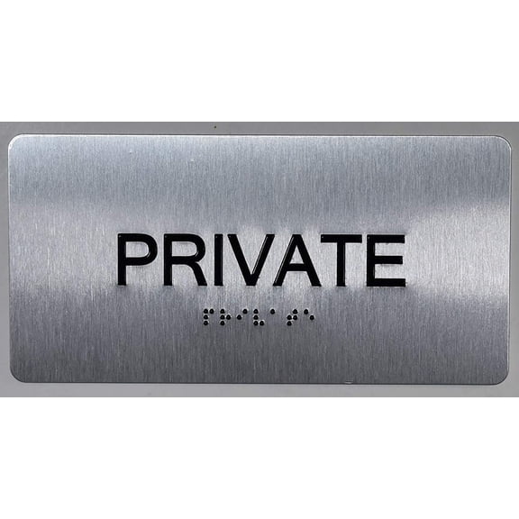 Private Sign -Tactile Touch Braille Sign (Aluminium !!, Brush Silver,Size 4x8)- The Sensation line(ref-2022-4)
