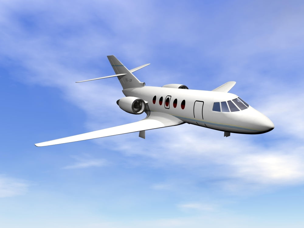 Private jet plane flying in cloudy blue sky Canvas Art - Elena DuvernayStocktrek Images (33 x 25)