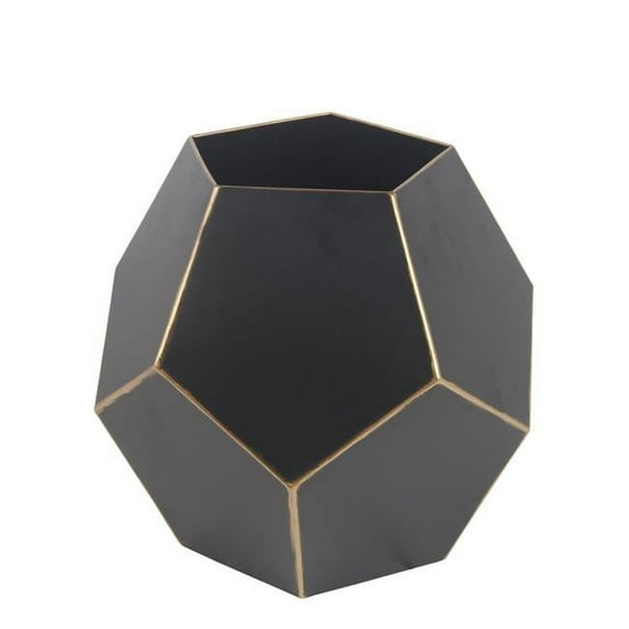 Privilege 024-007 Pentagonal Metal Vase, Black & Gold