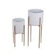 thumbnail image 1 of Privilege 71316 9.5 x 9.5 x 22.5 & 7.5 x 7.5 x 16.5 in. Metal Planters, Gold & White - Set of 2, 1 of 1