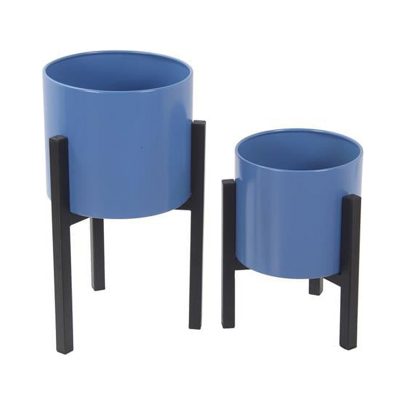 Privilege 74049 Blue & Black Finished Metal Planters Set of 2