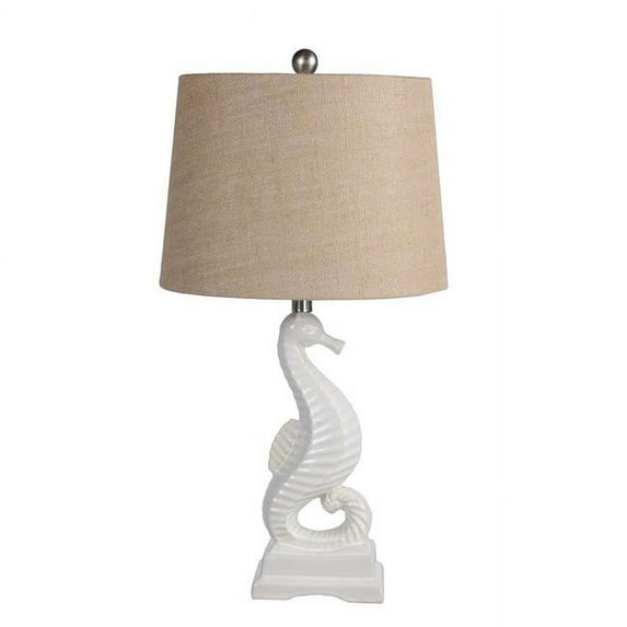 Privilege 77180 Transitional 100W Seahorse Ceramic Base Table Lamp, Cream & White