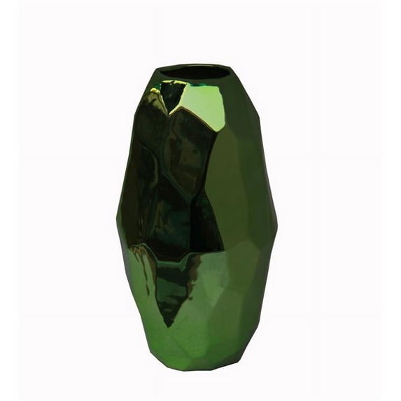 Privilege 84114 6.5 x 6.5 x 12 in. Ceramic Vase, Metallic Green - Small