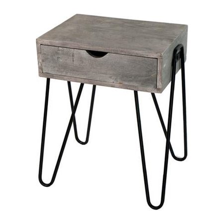 Privilege 95102 Solid Wood Side Table with Iron Legs, Antique & Light Gray