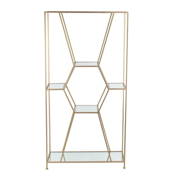 Privilege Metal Shelf with Mirror Tops and Hexagonal Geometric Theme in Gold