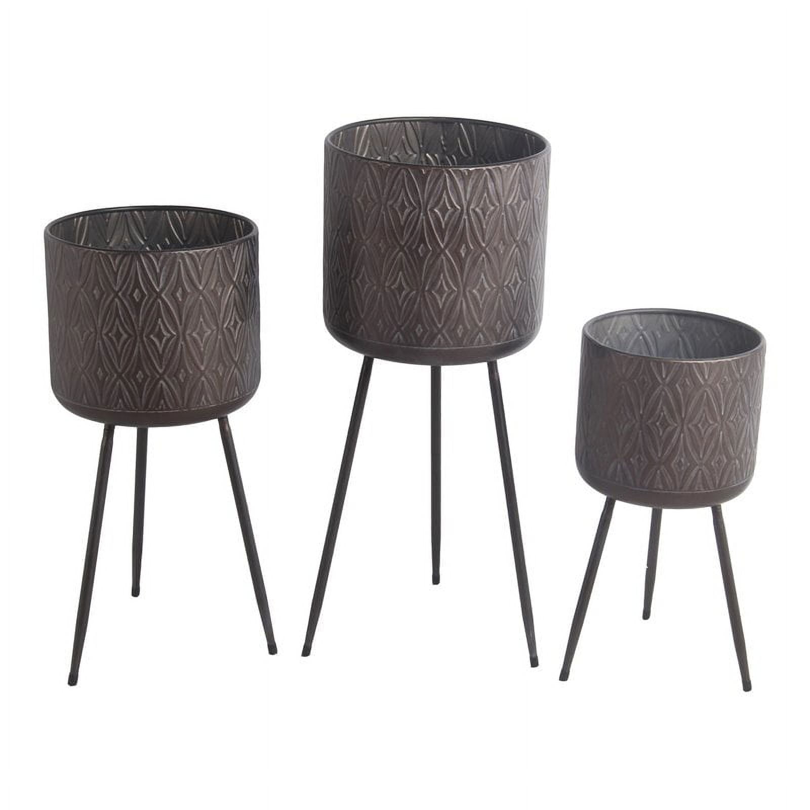 Privilege Metal Planters with Rhombus Geometrical Design in Gray (Set of 3)