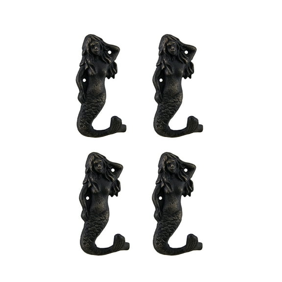 Privilege Set of 4 Blackened Bronze Finish Cast Iron Mermaid Wall Hooks