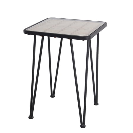 Privilege Square Transitional Metal/Glass Accent Table in Black/Natural