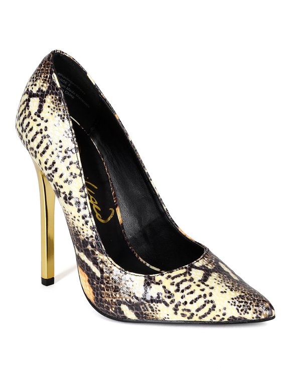 CB11 Women Snakeskin Leatherette Pointy Toe Metallic Stiletto Pump