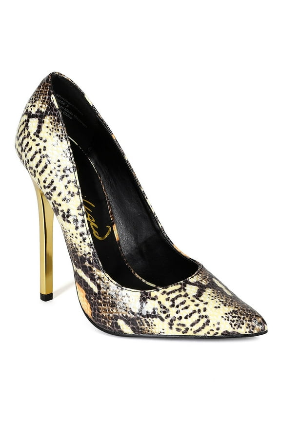 CB11 Women Snakeskin Leatherette Pointy Toe Metallic Stiletto Pump