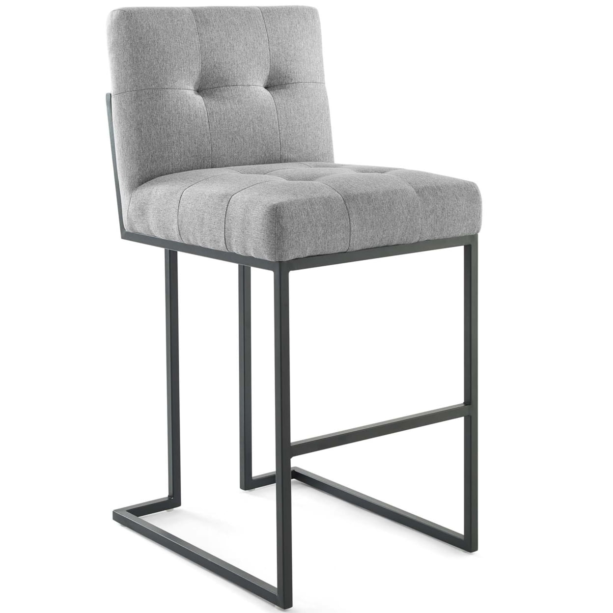 Privy Light Gray Tufted Upholstered Bar Stool with Black Metal Base