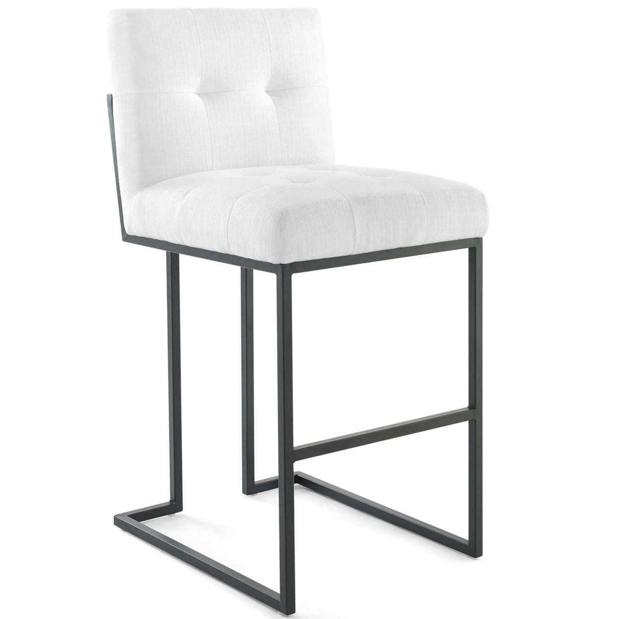 Privy Geometric Black Stainless Steel Tufted Bar Stool in White
