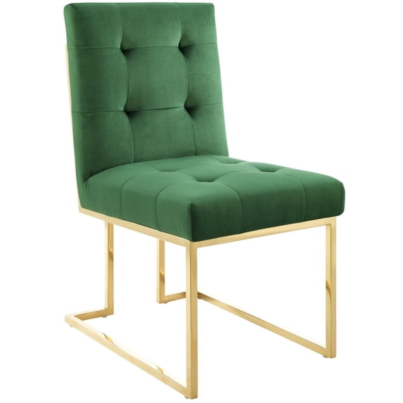 Modway Privy 18.5" Stainless Steel Velvet Dining Chair in Gold/Emerald