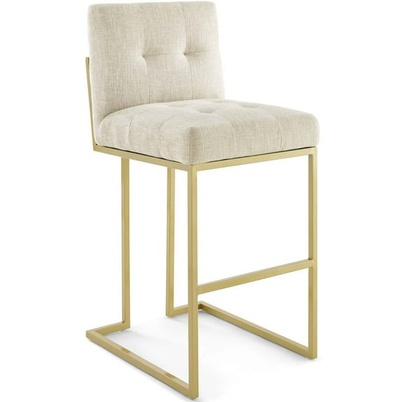 Modway Privy Gold Stainless Steel Upholstered Fabric Bar Stool in Gold Beige
