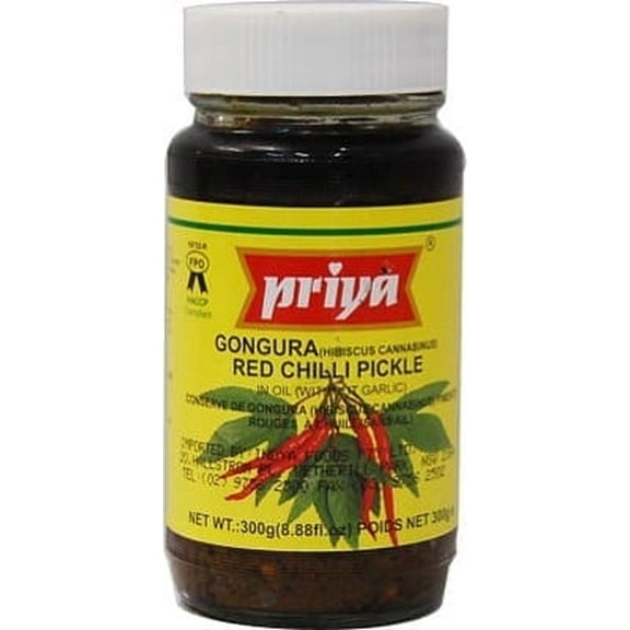 Priya Gongura Red Chili Pickle without Garlic 300 gm bottl
