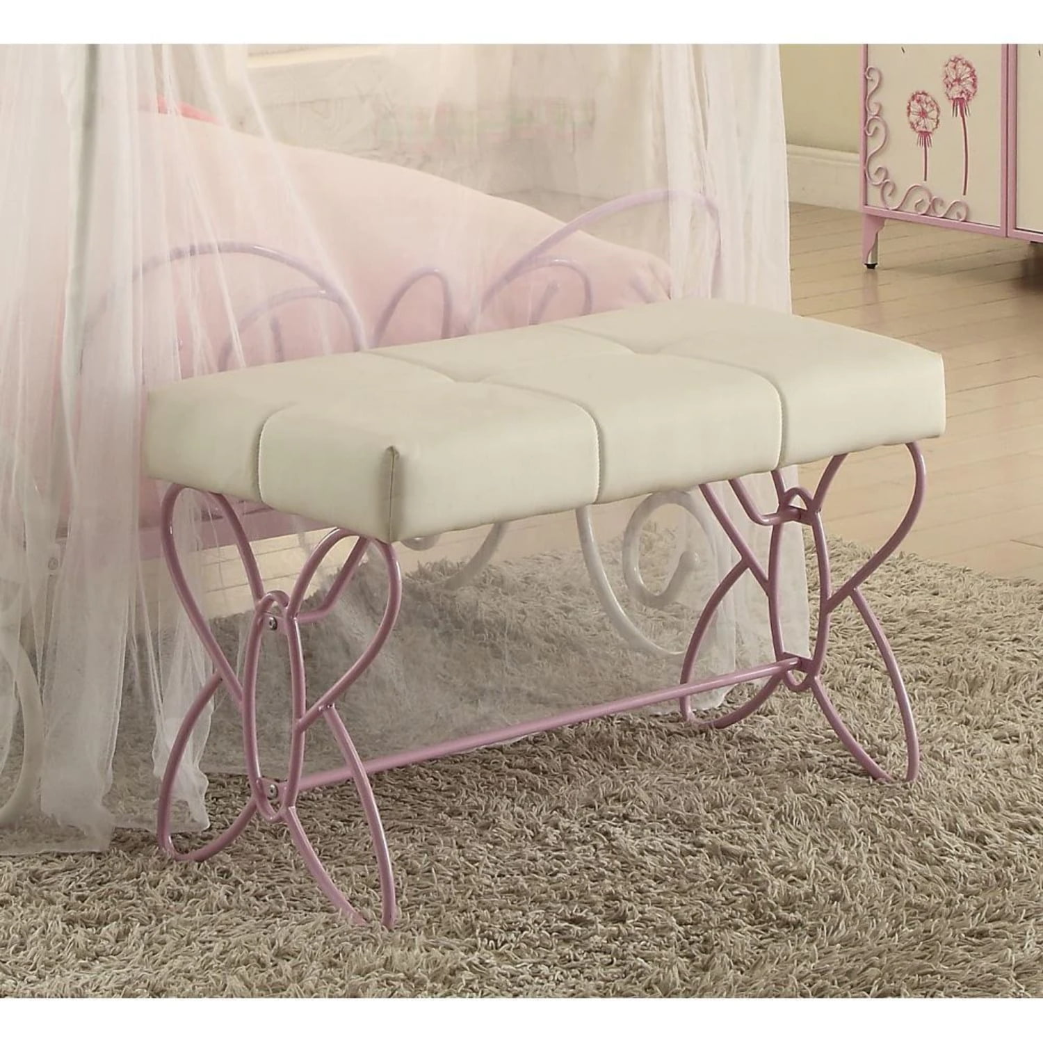 Princess Butterfly Crown 32" White & Light Purple Metal Bench
