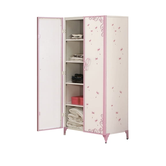 Priya II White & Light Synthetic Leather Purple Finish Wardrobe
