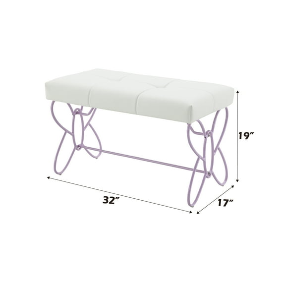 Priya Ii White & Light Synthetic Leather Purple Finish Bench,Purple,White Metal,Synthetic Wood,Upholstered Furniture Bedroom Benches Stools