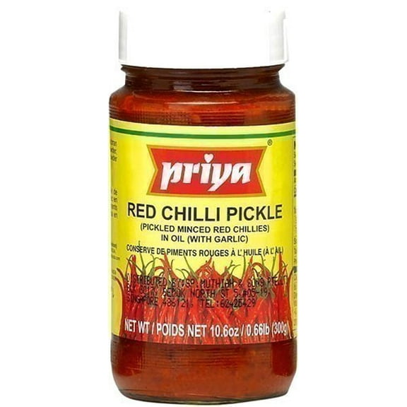 Priya Red Chili Pickle with Garlic 300 gm bottle