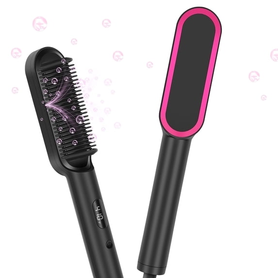 GEM Ionic Hair Straightener Brush with 4 Temperature Settings, LED Display, Dual Voltage, Black