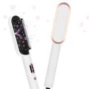 GEM Ionic Hair Straightener Brush with 4 Temperature Settings, LED Display, Dual Voltage, White
