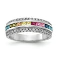 thumbnail image 1 of Prizma Sterling Silver Rhodium-plated Channel-Set Colorful and White CZ Ring, 1 of 6