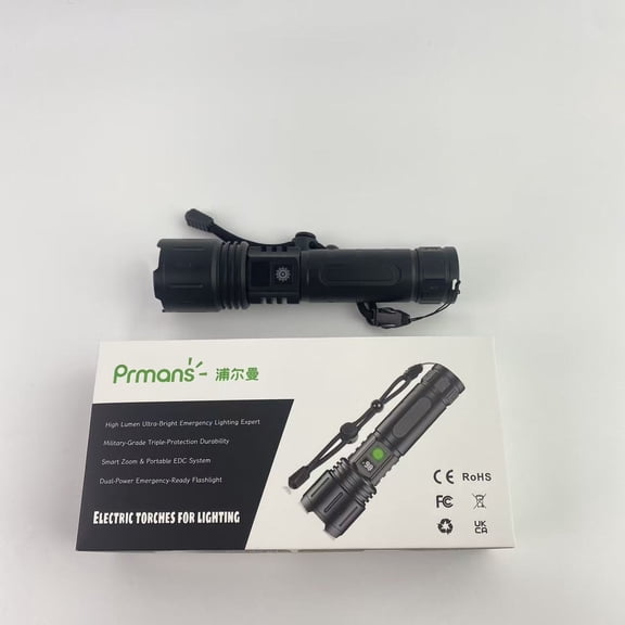 Prmans Electric torches for lighting, LED EDC Flashlights High Lumens,Bright, Zoomable, Waterproof, Powerful, Emergency Tactical LED Flashlights for Home and 5 Modes