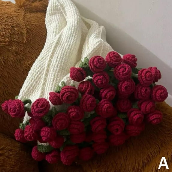 Prndkhn Crochet Flowers Rose Bouquet Blanket, DIY Handmade Rose Blanket, Soft and Lightweight Rose Flower Bouquet Knitted Throw Blankets Gifts for Mother's Day Birthday Home Decor
