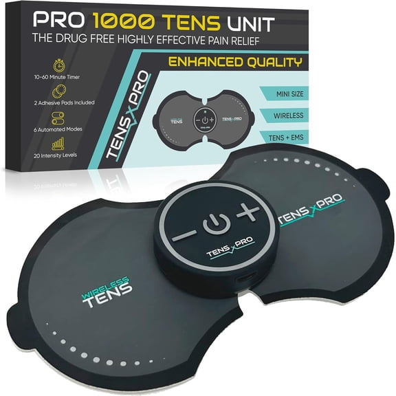Pro 1000 Wireless Tens Unit for Pain Relief - Mini Tens Massager Portable Electric Muscle Stimulator
