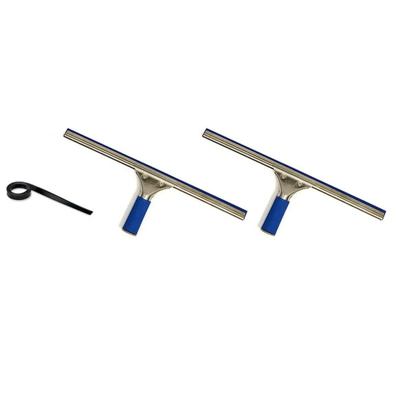 Pro 16" Window Squeegee Stainless Steel with Natural Rubber (2 Pack Squeegee + 42" Replacement Rubber)