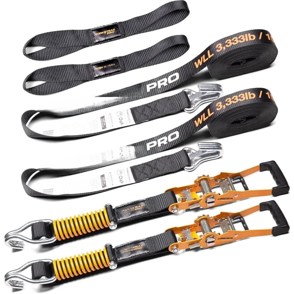 Pro 25' x 2'' Self Tensioning Ratchet Straps (10,000LB Break Strength) - Adjusts to Load Shifts - Heavy Duty & Industrial Use - Extra Soft Loops - Heavy UTV, Cargo, ATV, (2-Pack)