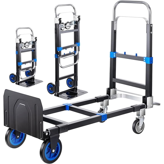 Pro 3 in 1 Aluminium Hand Truck 660lbs Capacity, Heavy Duty Convertible Hand Truck Dolly W/ 4 Rubber Wheels, Foldable Dolly Cart Collapsible Trolley for Warehouse Home Moving